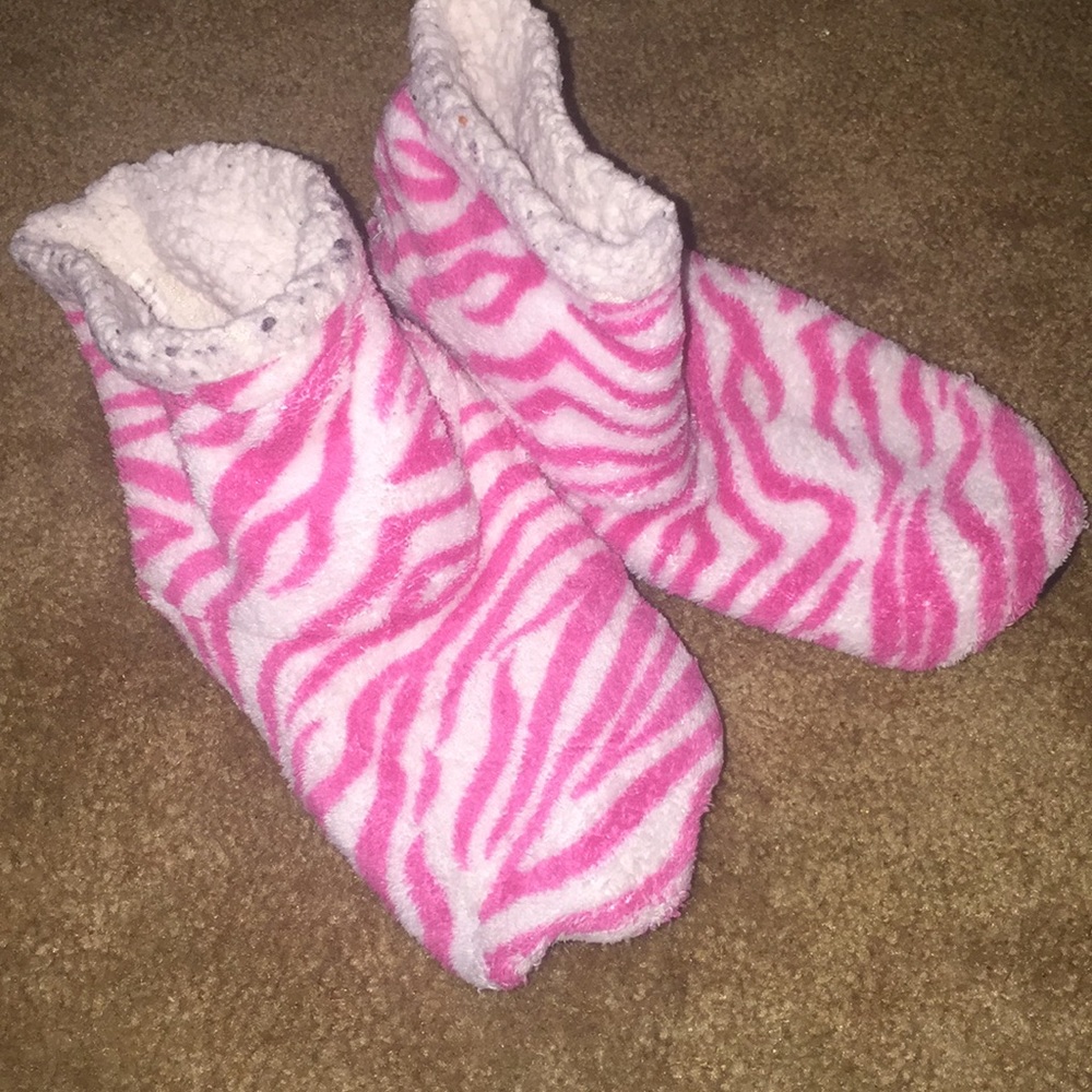 Size 9 fuzzy slippers pink zebra print